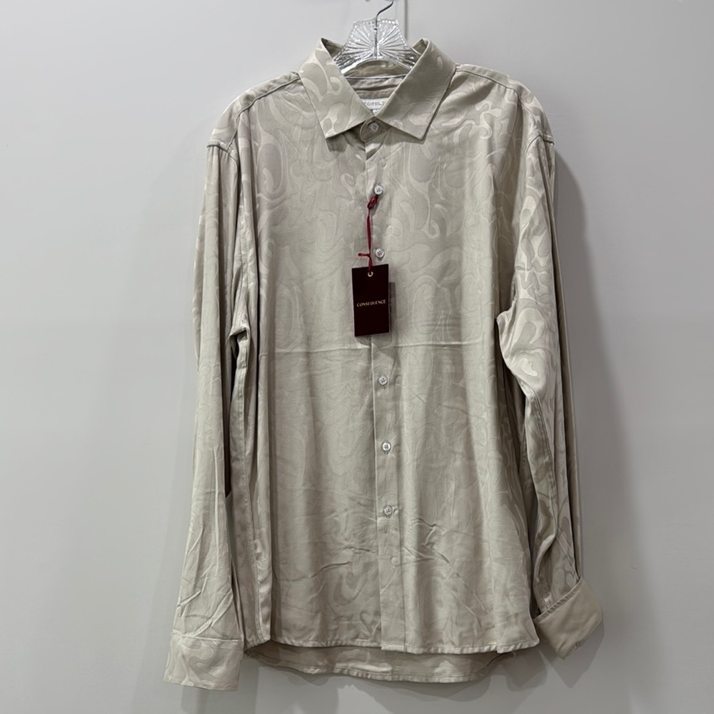 Men’s Cream Casual Button Down Shirt with Textured Fabric